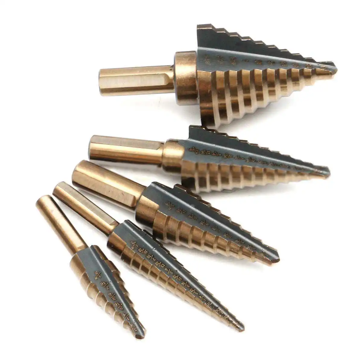 5pcs x HSS Large Cobalt Hole Titanium Cone Step Drill Bit Cutter Set Tools w/ Case