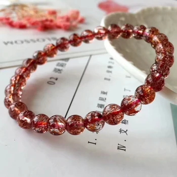 

Genuine Natural Red Super 7 Lepidocrocite Quartz Rare Women Man Round Beads Stretch Bracelet 6.8mm AAAAA Certificate