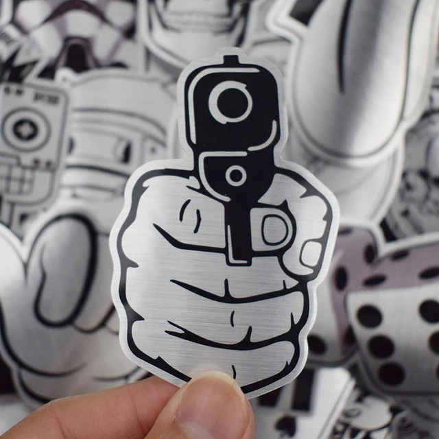 Hot Sale 50 Pcs Metallic Black and White Stickers Graffiti Sticker for Laptop Luggage Car Styling Wall Guitar Cool Stickers 5