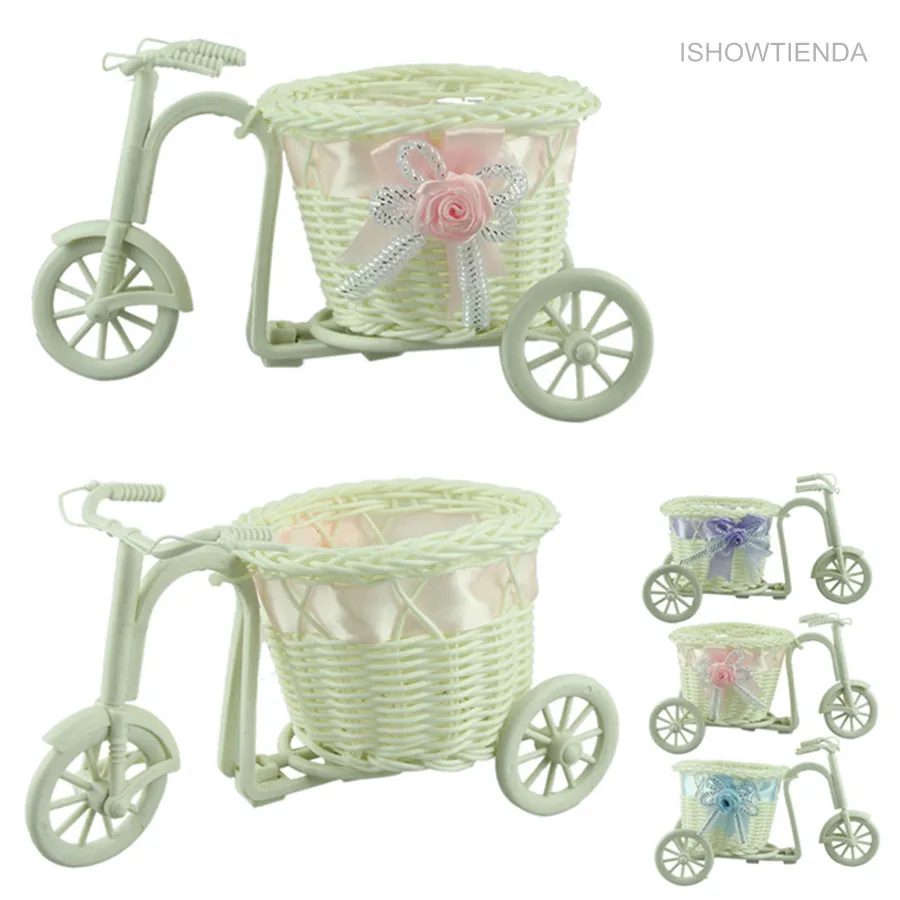 

ISHOWTIENDA New 1PC Rattan bicycle Storage Basket Float Vase Plant Stand Holder Tricycle Bike Design Organizer Flower Basket Pot