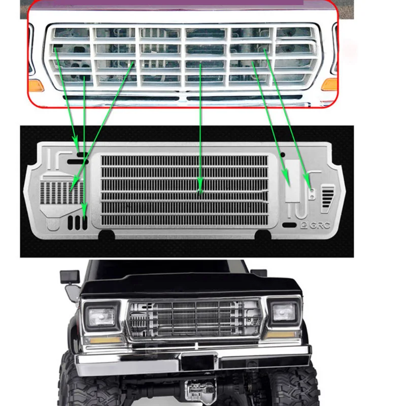 1/10 RC решетка радиатора металлическая пластина подходит для Traxxas Silver ford bronco Автомобиль серебро