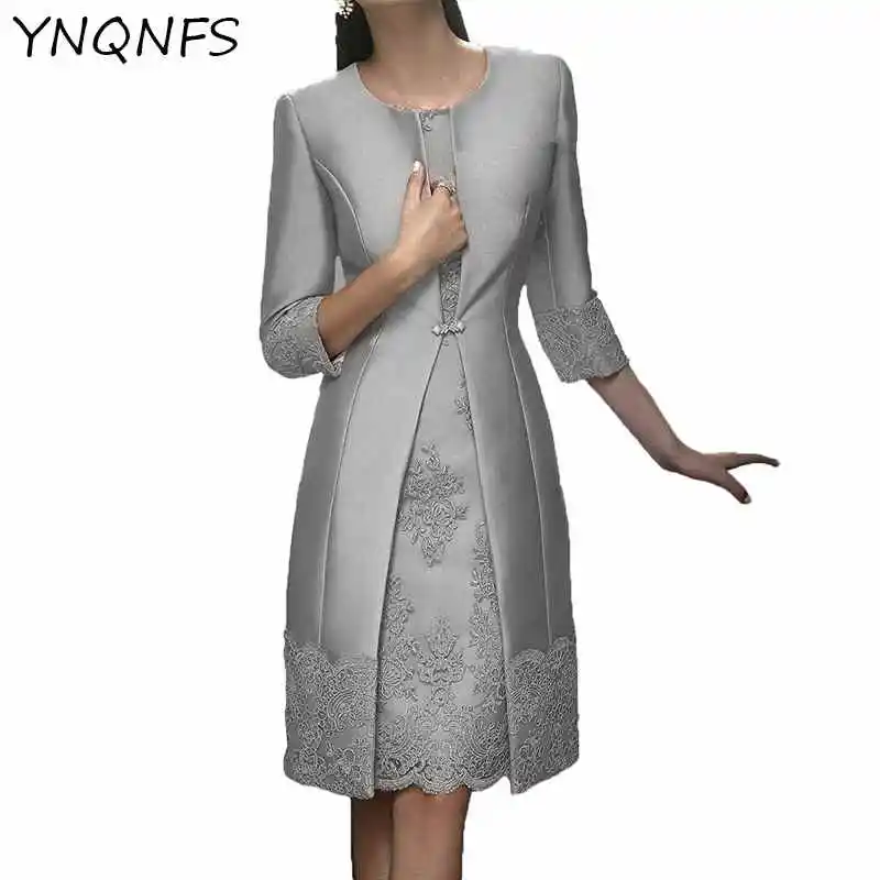 YNQNFS MD165 реальные фотографии Элегантные короткие платья для матери невесты с 3/4 рукавами куртка наряды серебро/жемчуг розовый - Цвет: silver