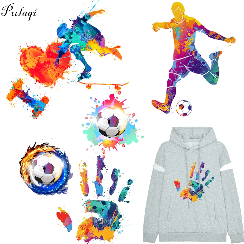 #*Cheap Pulaqi Fire Soccer Iron On Patches DIY T shirt Football Player Heat Transfer Washable Stickers On Clothing Applique Boy Coats F