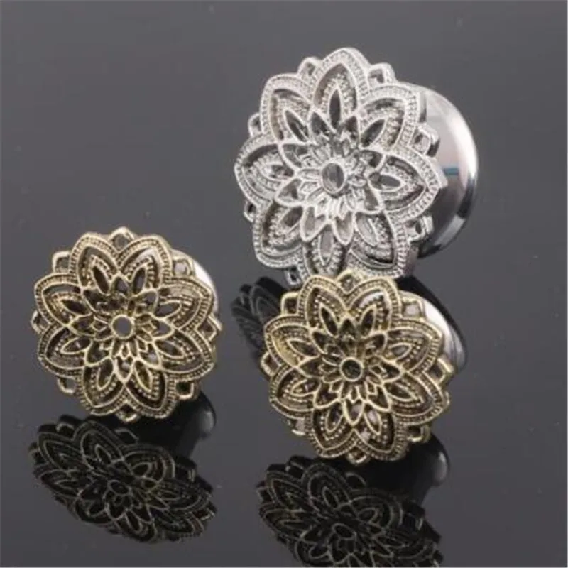 Stainless Steel Hollow Flower Ear Plugs Tunnels Flesh Expansions Piercing Earring Gauges Expanders Ring Vintage Body Jewelry | Украшения и