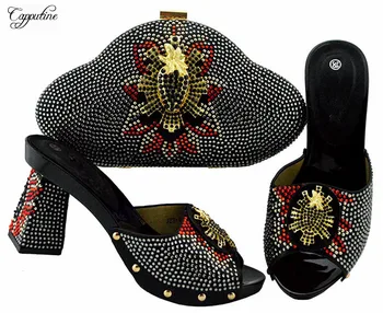 

Hot sale black high heel slip-on shoes with evening bag set for party JZS-04, heel height 9cm