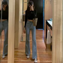 Новинка года; свободные брюки с высокой талией в Корейском стиле; облегающая женская одежда; джинсовые широкие брюки