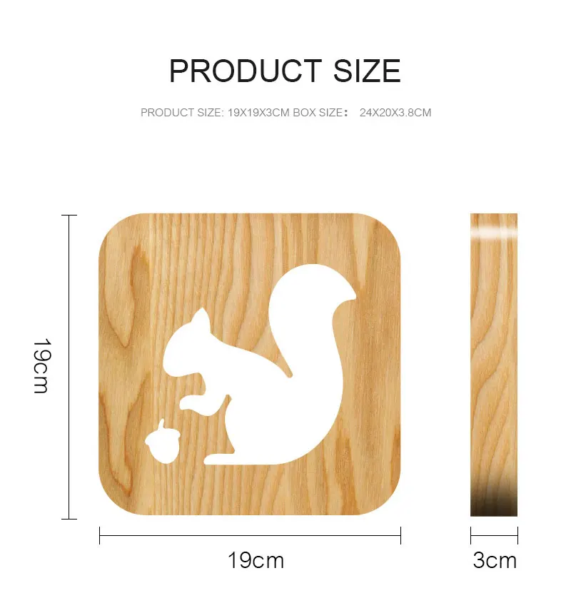 Creative Wooden 3D Night Light Lovely Squirrel Party Kid Desk Tabel Lamp LED Lighting Gift USB Decor Nightlight Baby Night Lamp (3)