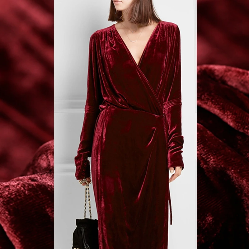 

Limited hot sale 2016 autumn winter thicken fashion silk natural velvet fabric for dress pure tissu au meter bright cloth DIY