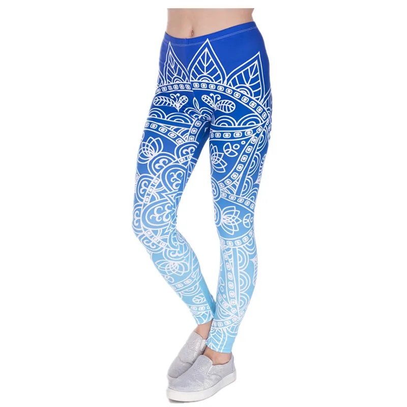 

DDK5-4 High Quality Women Legins Mandala Ombre Blue Printing Legging Fashion Casual High Waist Woman Leggings