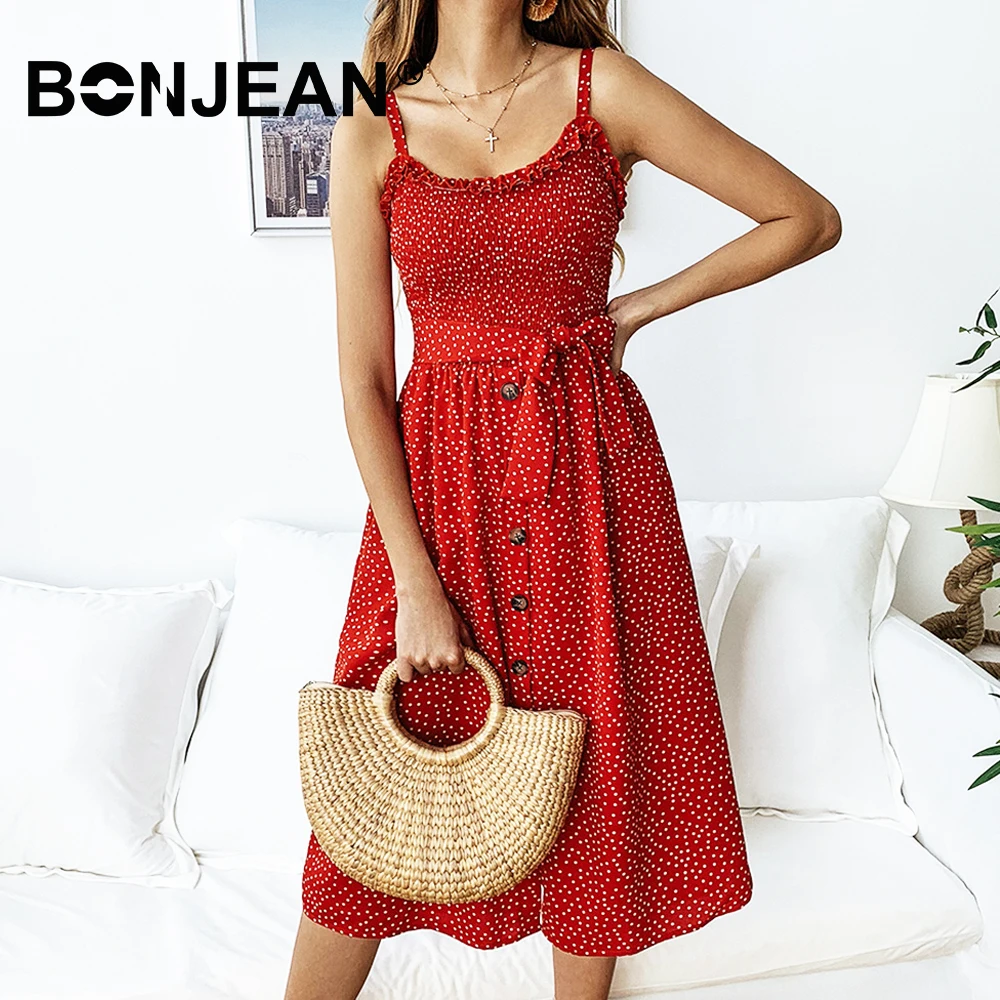 

6 Color Spaghetti Strap Dress Women Polka Dot Backless Dress Black Yellow Robe Boheme Femme 2019 Summer Beach Sundress Boho Z025