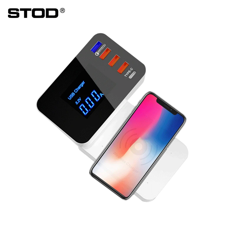 STOD Qi Беспроводное USB зарядное устройство типа C умная быстрая зарядная станция Quick