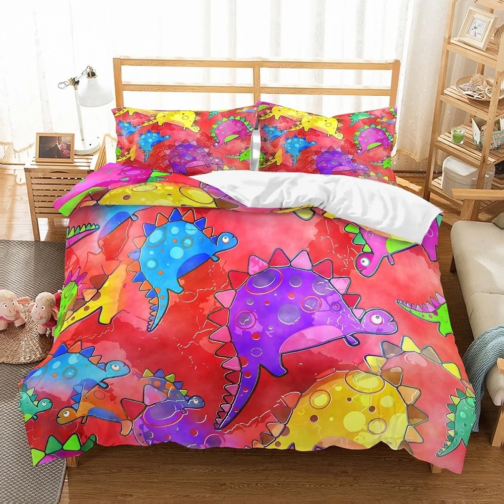 

Kids Dinosaur Bedding Set Cartoon Dinos Bedspread Printed Purple/Pink/Yellow/Blue/Green Home Duvet Cover Set 3PCS+2 Pillow Sham
