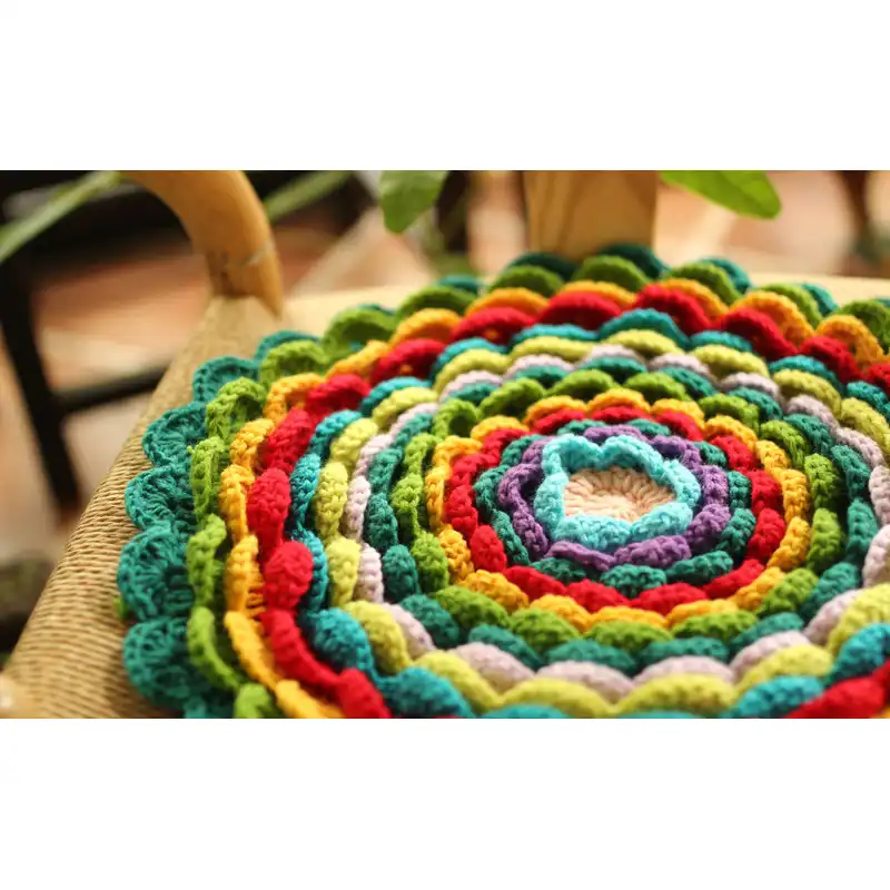 Handmade 3d Flower Sofa Chair Cushion Diy Hand Crochet Wool Round Seat Cushion Kitchen Mats Home Decor Housewarming Gift 42 42cm Cushion Aliexpress