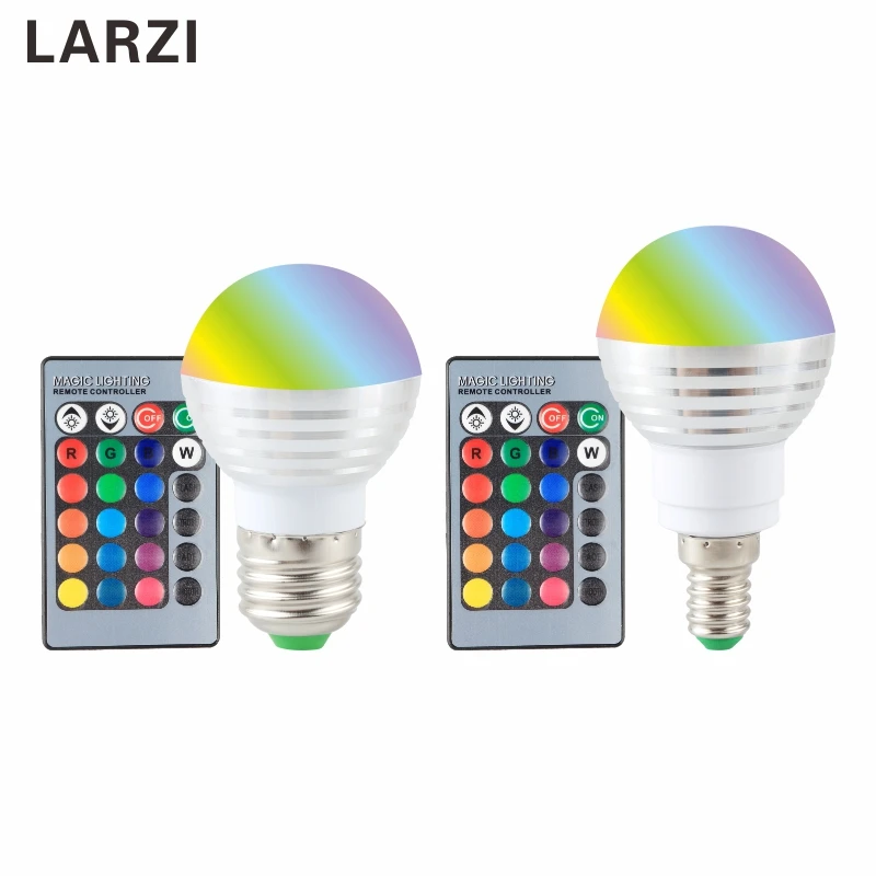 LARZI E27 E14 RGB светодиодный светильник, 16 цветов, волшебный светодиодный ночник, 110 В, 220 В, 85-265 в, сценический светильник/24 ключа, пульт дистанционного управления, праздник