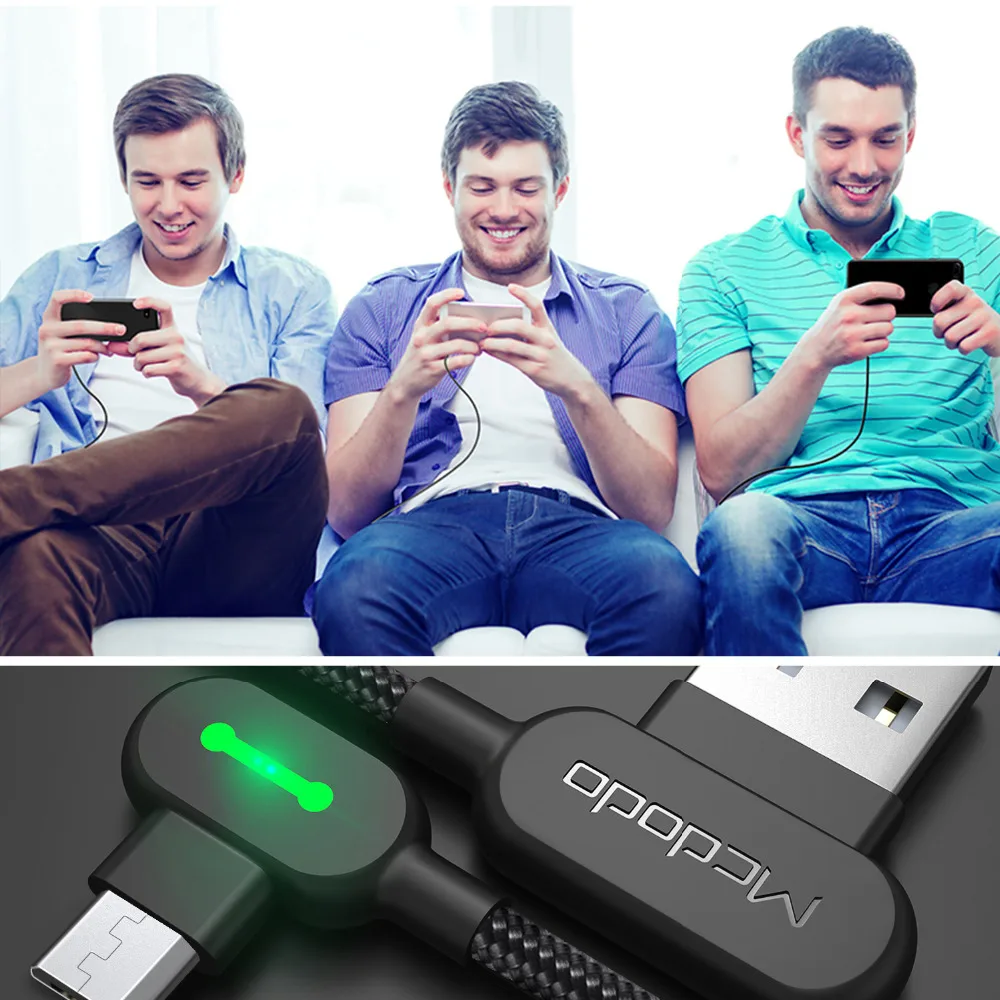 MCDODO LED Micro USB Cable de datos de carga rápida Cable para Android Samsung Xiaomi cargador de teléfono móvil de carga USB Cable Microusb