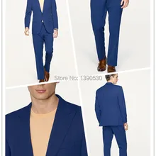 Шерсть, ручная работа, однотонный синий, 2 предмета(куртка+ штаны), две пуговицы, заостренный лацкан, сделан для измерения костюма