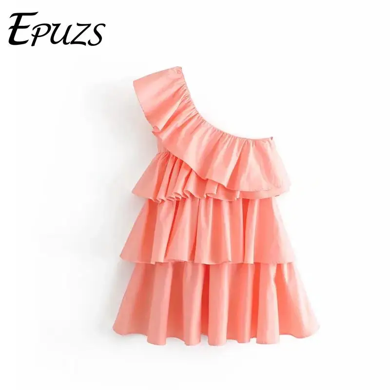 

Sexy one off shoulder party dress women elegant vestidos sweet Casual ruffle mini dress summer beach party dress 2019