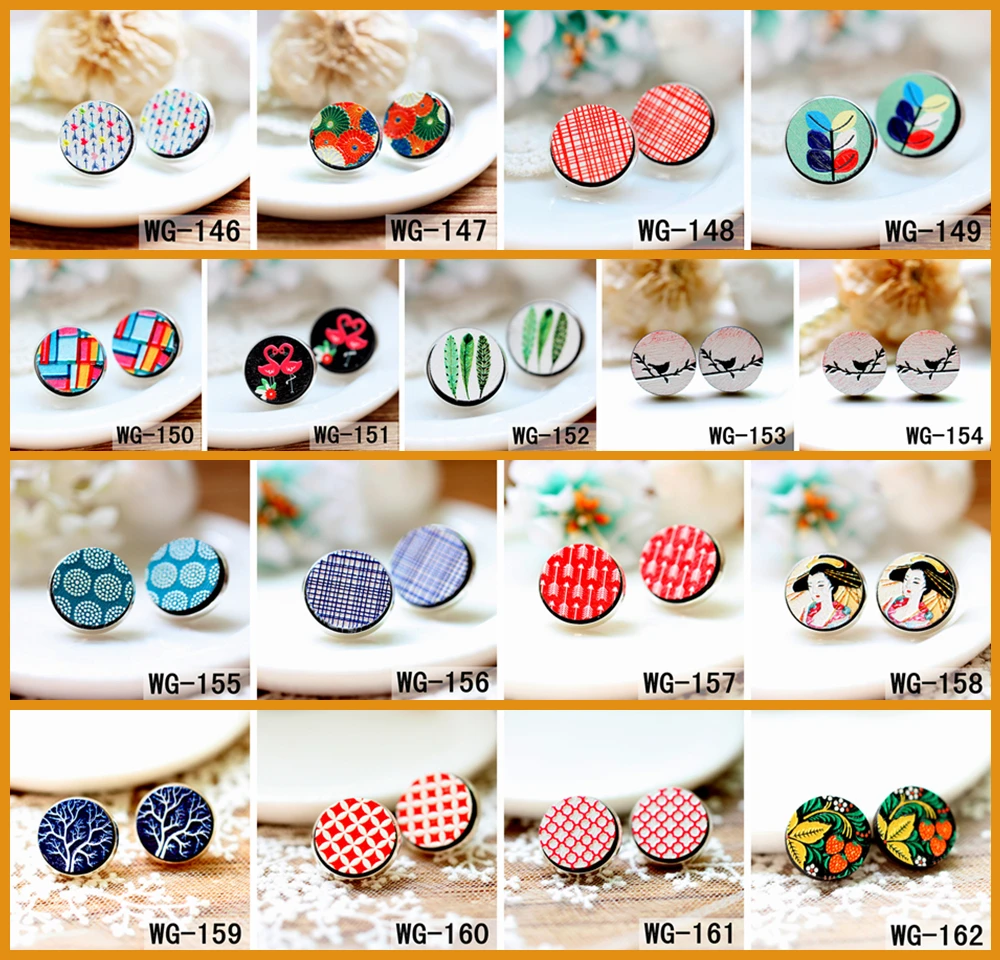 

10pcs (146-162)Unique 3D Embossed 16mm Coloured Drawing pattern Laser Cut wood Cabochon DIY for Rings Earring,Brooch,Hair pin WG