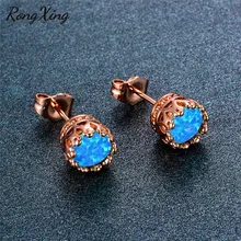Rongxing старинный модный розовое золото; круг опал серьги-гвоздики для женщин белый/синий/зеленый/розовый/фиолетовый огненный опал серьги Ear0771