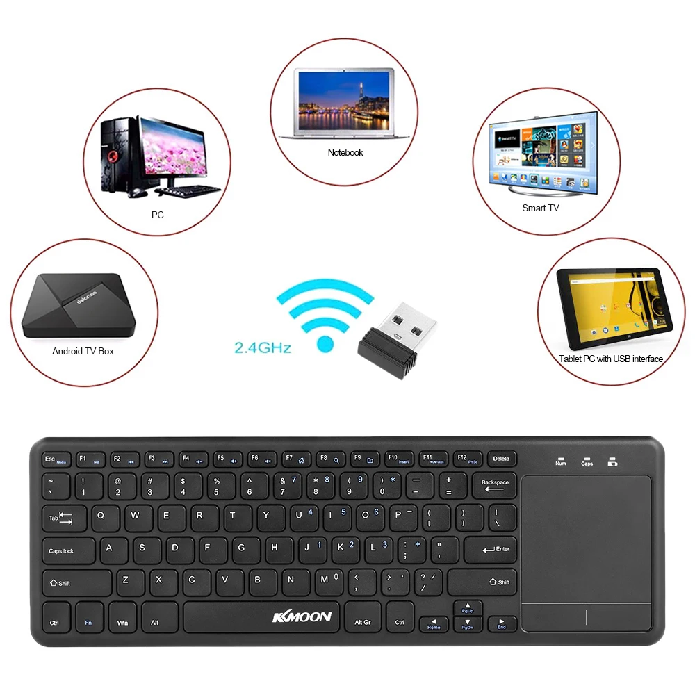 KKmoon 2,4 ГГц Беспроводная клавиатура сенсорные клавиатуры с мультисенсорной сенсорной панелью мыши для Android tv BOX ноутбук Smart tv
