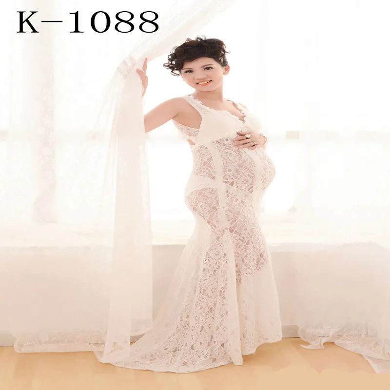 

2016 New White Maternity Lace Dress Pregnant Photography Props Fancy Pregnancy maternity photo shoot long dress Nightdress