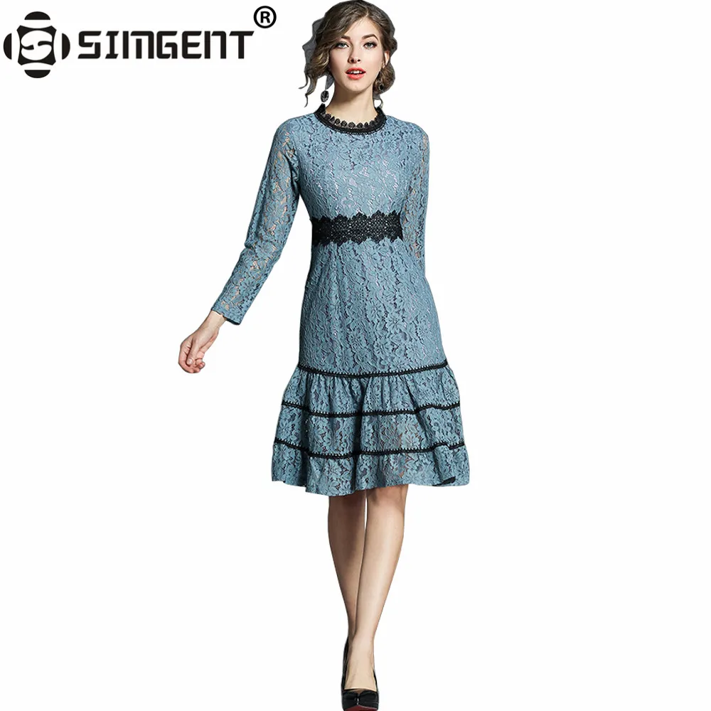 

Simgent New Spring Autumn Long Sleeve Lace Patchwork Ruffle Dress Clothes Women Vestido Renda Robes Dentelles Jurken SG711103