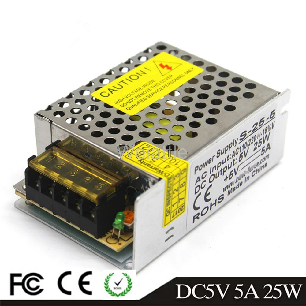 

5V 5A 25W LED Driver Switching Power Supply 110/220VAC-DC5V Constant Voltage Transformer Monitoring CCTV
