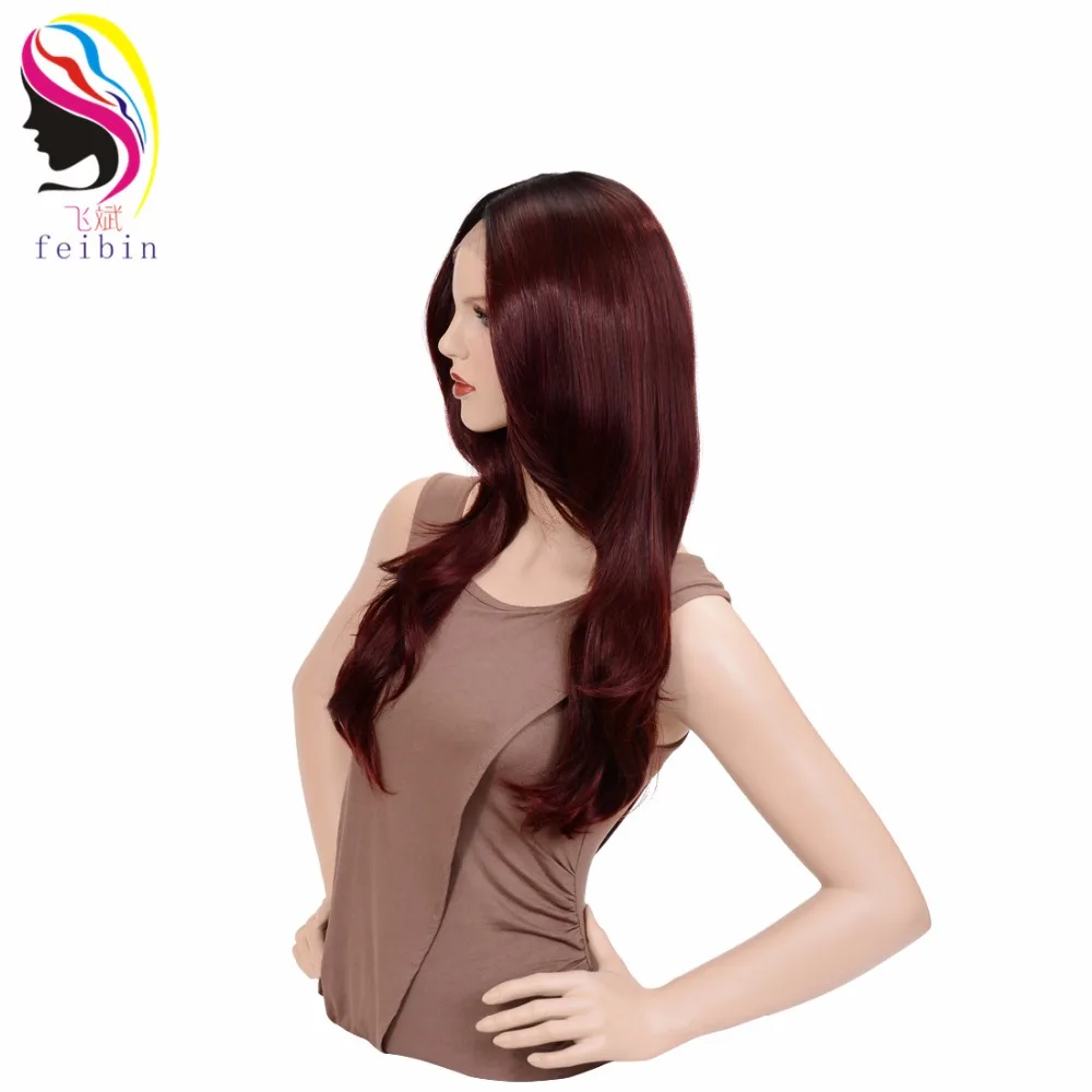 Feibin Синтетические волосы на кружеве парики синтетический парик долго Природы Волна жаропрочных волос для Для женщин 24 дюймов 60 см Полный