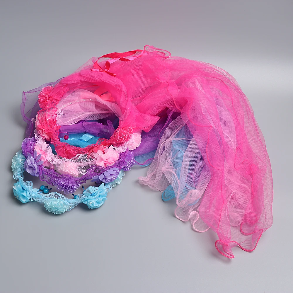 

New Girl Handmade Boho Veil Flower Headband Garland Crown Wreath Hairband Lace Headwear Bridal Wedding Party Hair Accessories