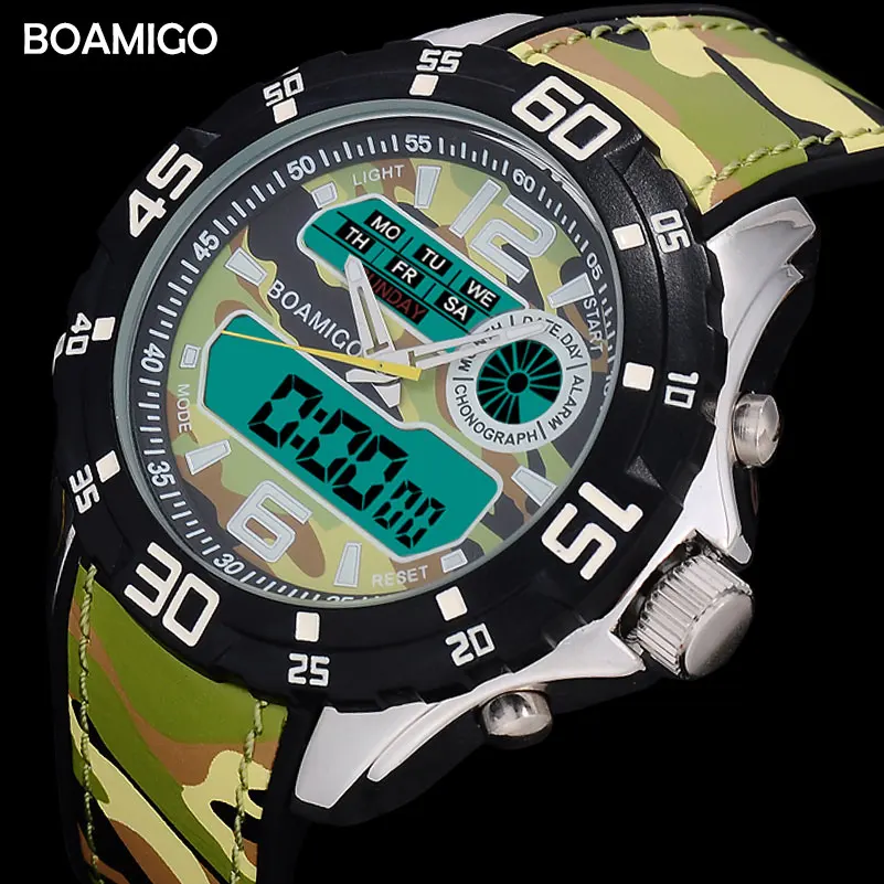 BOAMIGO men s fashion dual display watches rubber band man quartz digital analog military wristwatches waterproof 1