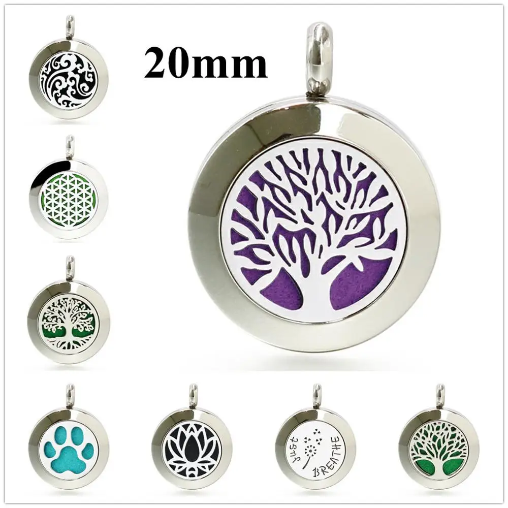 

1pc Tree of life 316L Stainless Steel 10pcs free pads 20mm essential oil diffuser Perfume locket pendant necklace