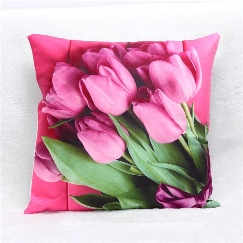 3D Tulip Flower Pillowcase Pillow Slip Home Living Room Floral Cushion