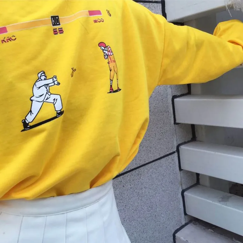 Новинка, желтые толстовки с капюшоном для женщин и девочек, корейский стиль, с длинными рукавами, модная Толстовка в стиле хип-хоп для отдыха с героями мультфильмов