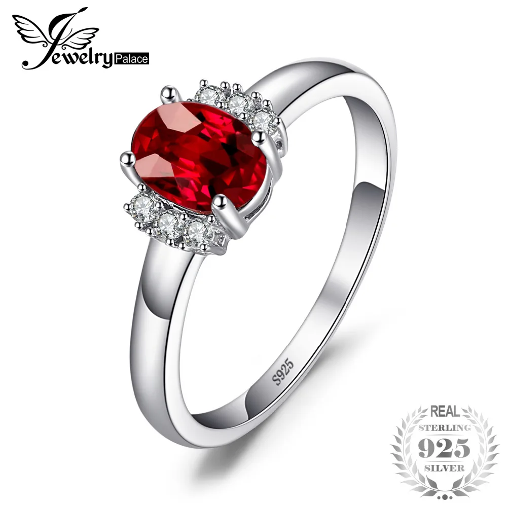 

JewelryPalace 1.1ct Oval Natural Red Garnet Ring 100% Real 925 Sterling Silver Engagement Rings for Women Fine Jewelry Gift