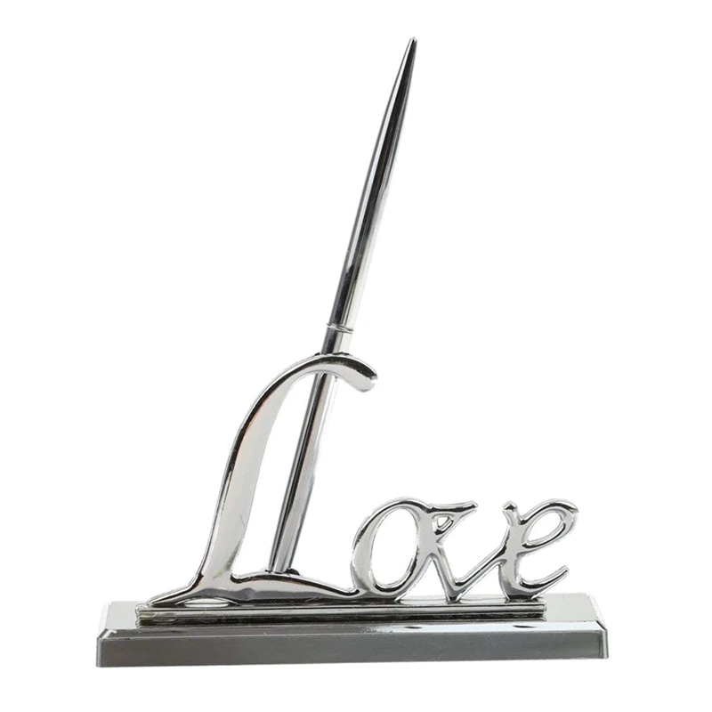

Wedding Party Signing Pen with Silver Love Holder Guest Book Signing Pen Set Wedding Supplies