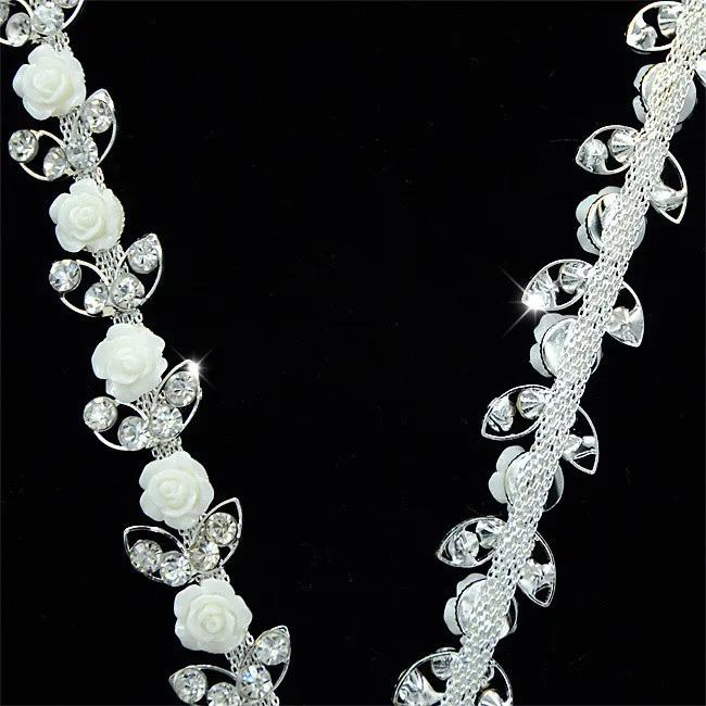 1 ярд цветок серебро горный хрусталь цепи исправление rhinestone отделкой Вышивание