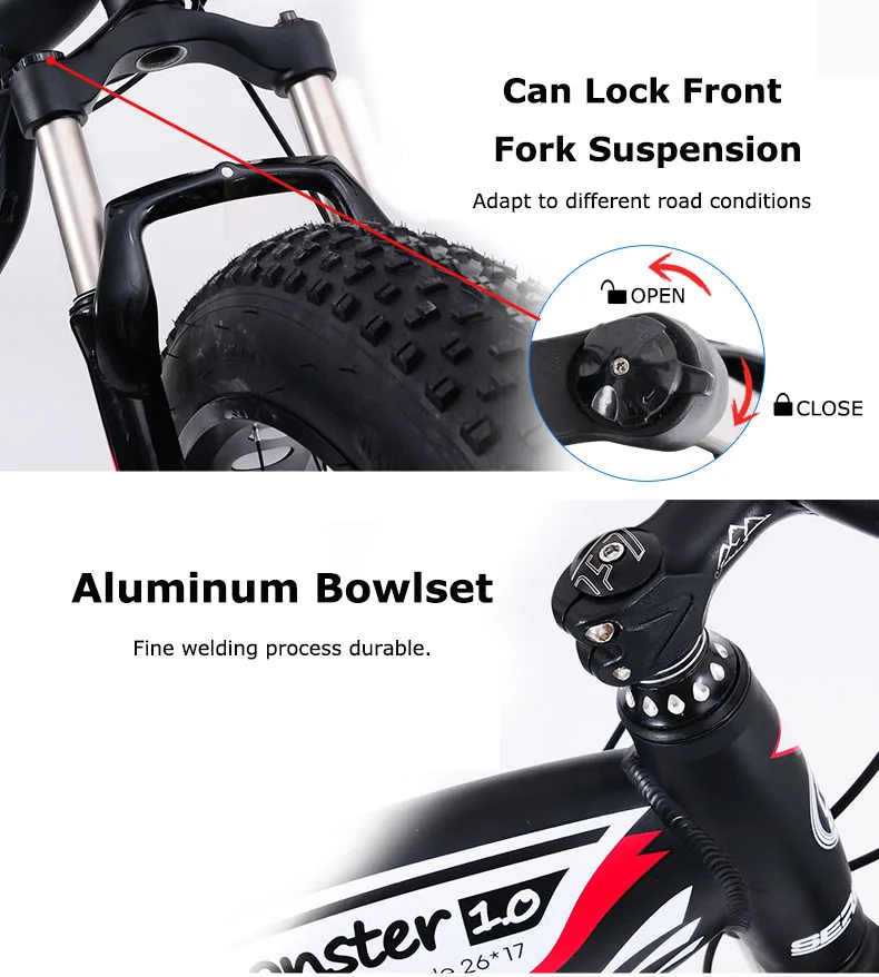 Best 26inch Fat tire ebike 500W /1000W 48V15ah Li-ion snow electric mountain bicycle Hydraulic disc brake  lithium battery EBIKE 5