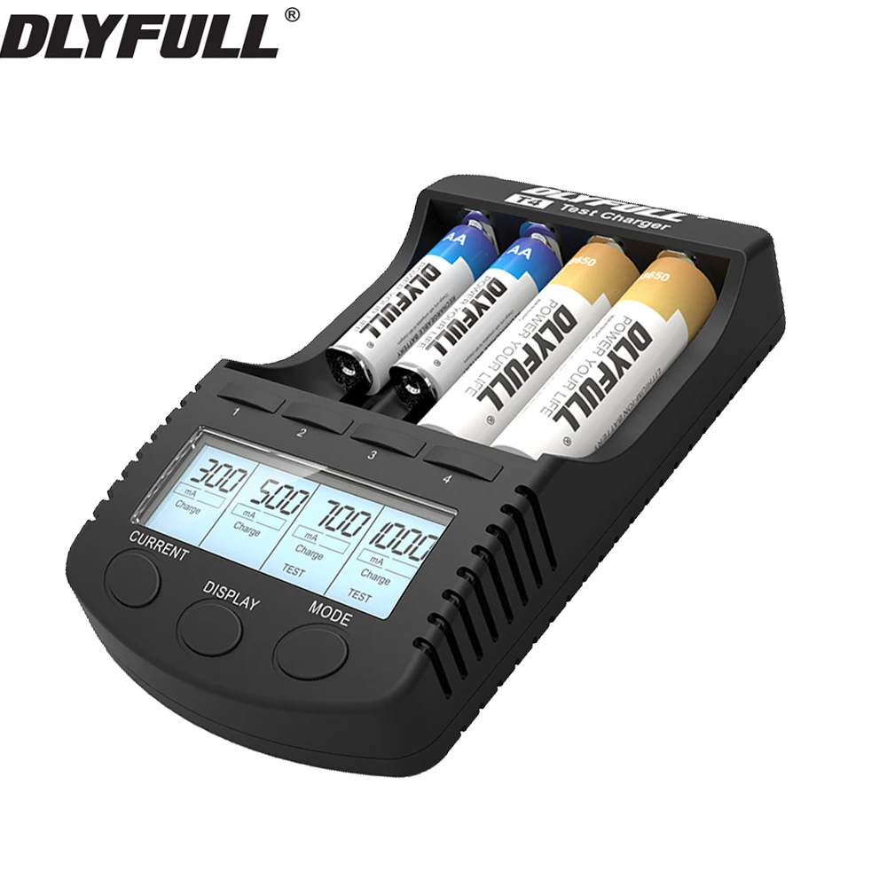 

DLYFULL T4 18650 charger LCD Smart Li-ion Charging for 18650 14500 16340 26650 NiMH NiCD A AA AAA Rechargeable Batteries