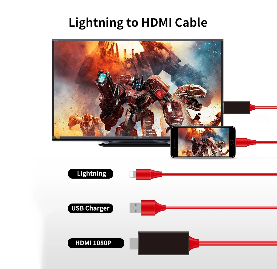 8-контактный HDMI кабель HD ТВ Цифровой AV адаптер USB HDMI 1080P смарт-конвертер кабель для iPhone X 8 7 7Plus 6S 6 5S IOS 8,0