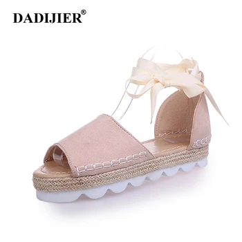 

DADIJIER 2018 New Women Sandals Summer Flat Casual Hemp Ribbon Cross Straps Bandage Gladiator Sandals Shoes Espadrilles ST246