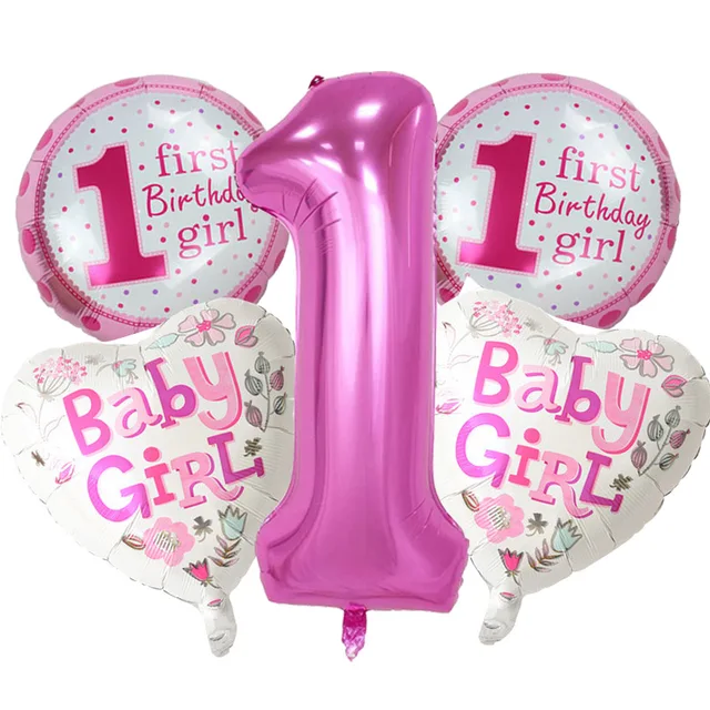 5 Pieces Baby 1st Birthday Balloons Set Pink Blue Number Foil