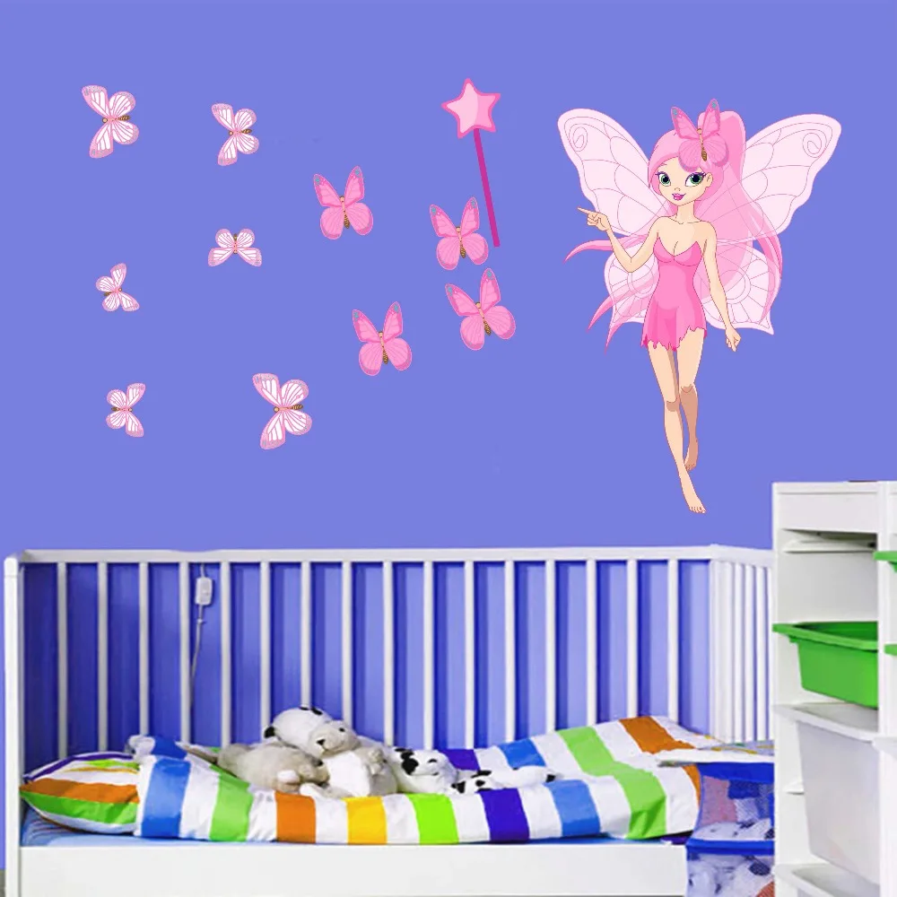 pink fairy girl wall Sticker on the wall for kids room Cute fairy Magic