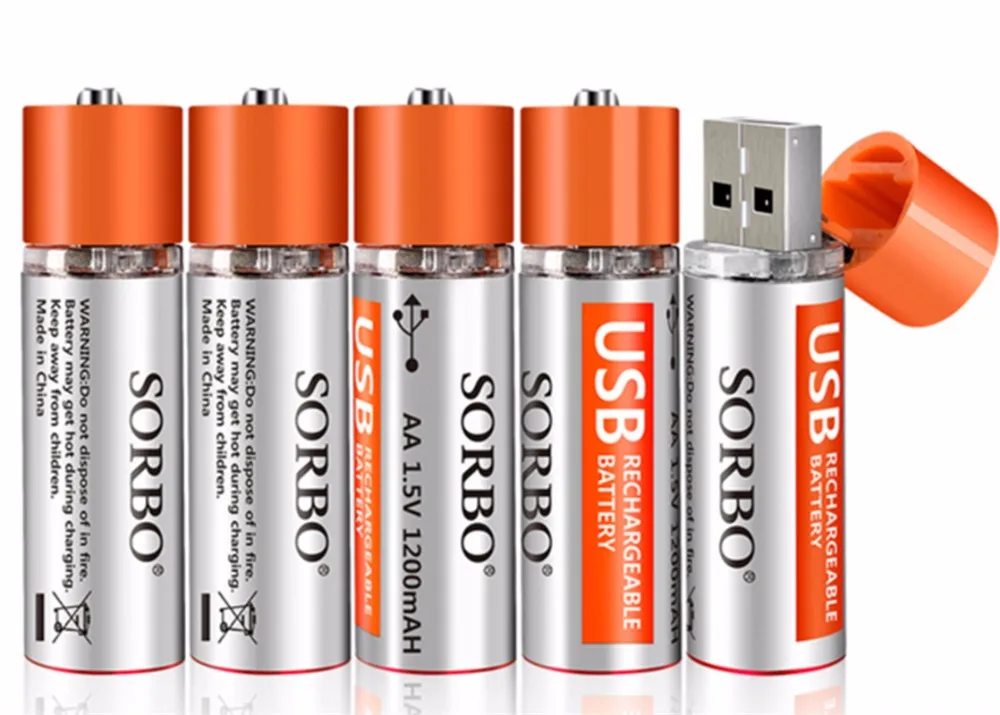Hot Sale 5PCS SORBO 1.5V 1200mAh USB Rechargeable 1 Hour Quick Charging AA Li-po Battery | Электроника