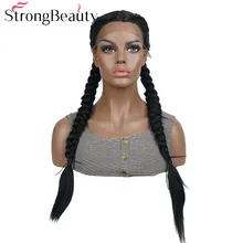 StrongBeauty, две косы, волосы на шнурках, передние парики для женщин, синтетические волосы, длинный черный парик на шнурке