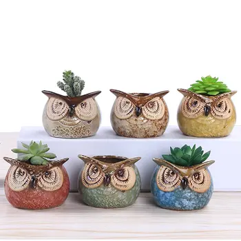 

2.7 Inch Owl Pot Ceramic Flowing Glaze Base Serial Set Succulent Cactus Plant Flower Pot Container Planter Bonsai Garden Pots
