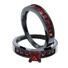 VNFURU Women Black Rings Sets Red Cubic Zirconia Black Gun Color Finger Rings For Woman Female Wedding Engaement Party Jewelry newest viennois fashion jewelry gun color geometric finger rings for woman rhinestone and crystal party accessories