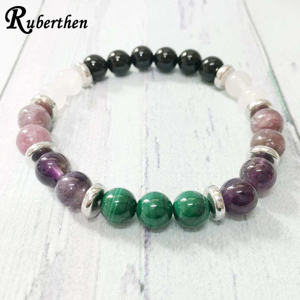 Браслет Ruberthen AAA Malachite из кристаллов чакры браслет A methyst Rose Quart z защита улучшение