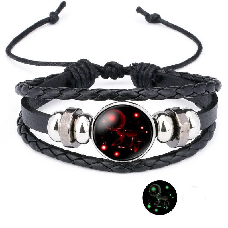 NIUYITID 12 Constellation Bracelet For Women Unisex Leather Jewelry Adjustable Luminous Universe Horoscope Male Boy Gift (7)