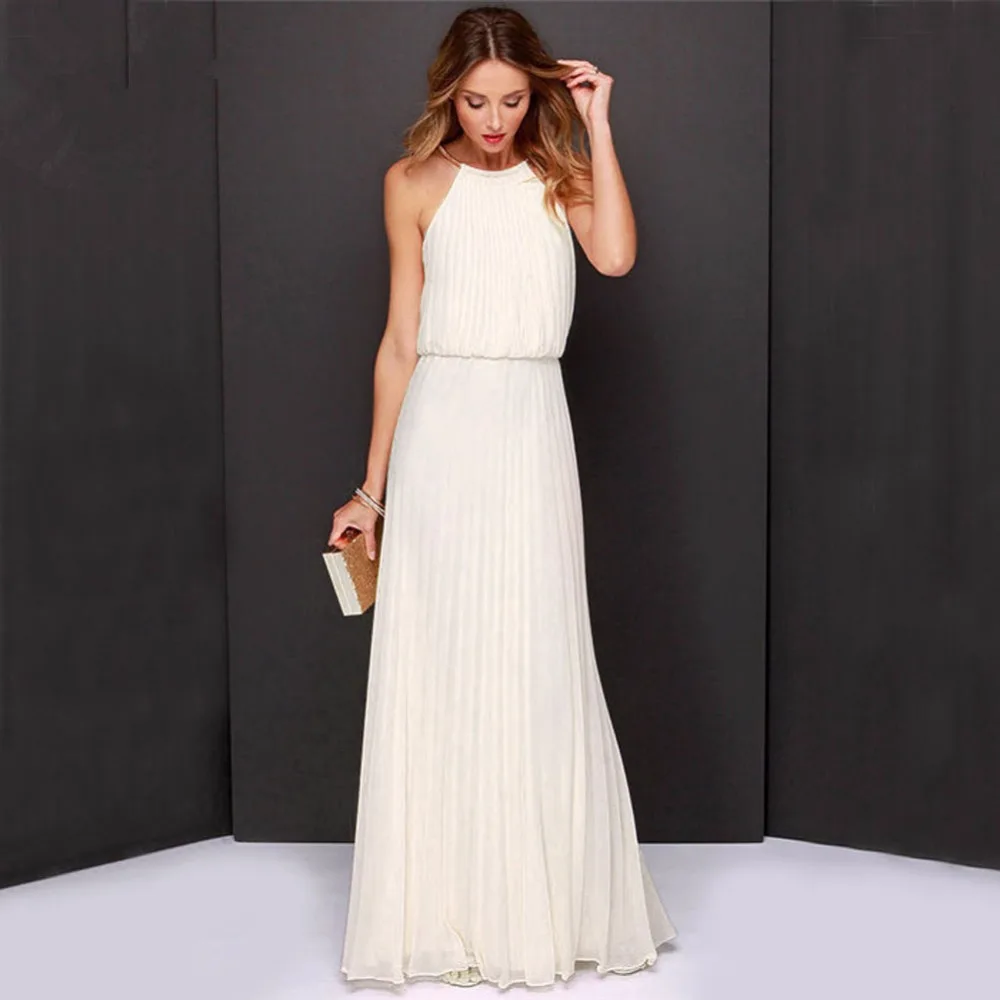 Women Halter Maxi Dress 2018 Sexy White Boho Long Dress Elegant Party ...