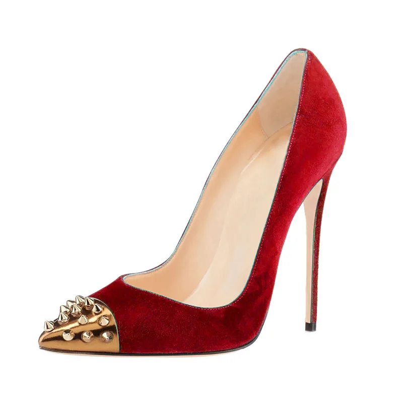 Г., пикантная женская обувь Туфли-лодочки на высоком каблуке женские дизайнерские остроносые туфли для вечеринки пикантные туфли на высоком каблуке с заклепками свадебные туфли - Цвет: flock red